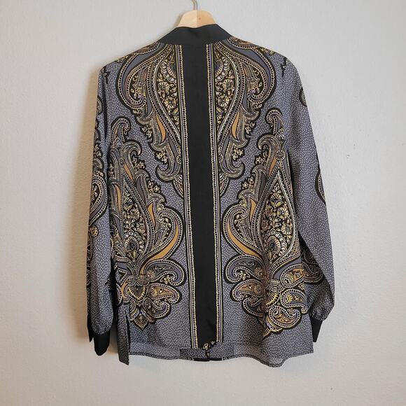 Bob Mackie Wearable Art Button Down Top Womens M Multicolor Floral Pattern - Picture 2 of 8